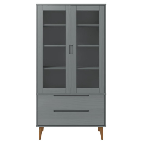 Armoire à vitrine molde gris 90x35x175 cm bois de pin massif