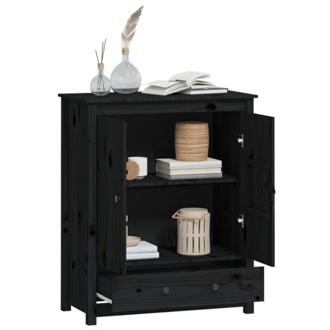 Buffet noir 83x41,5x100 cm bois massif de pin