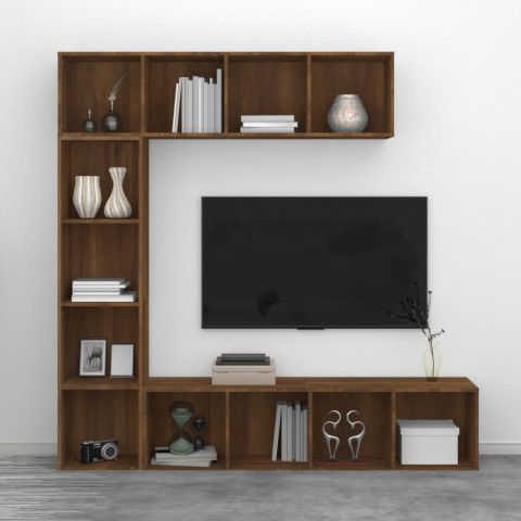 Ensemble bibliothèque/meuble tv 3 pcs chêne marron 180x30x180cm