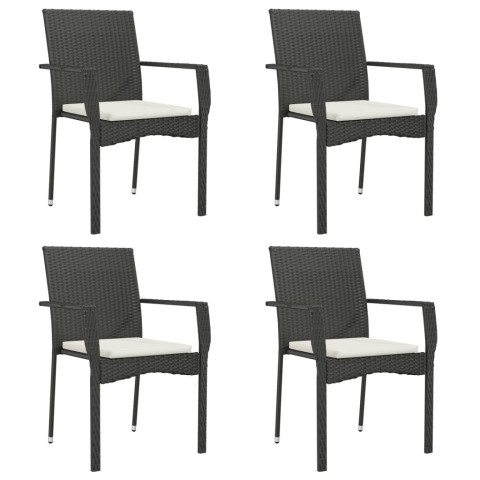 Chaises de jardin avec coussins résine tressée noir - Nombre de pièces au choix