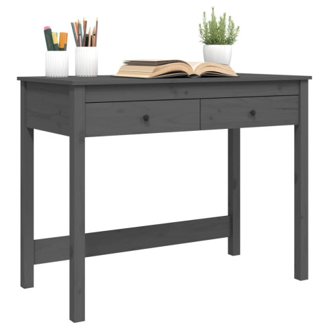 Bureau avec tiroirs gris 100x50x78 cm bois massif de pin