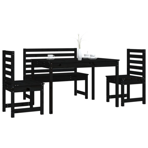 Ensemble à manger de jardin 4 pcs noir bois massif de pin