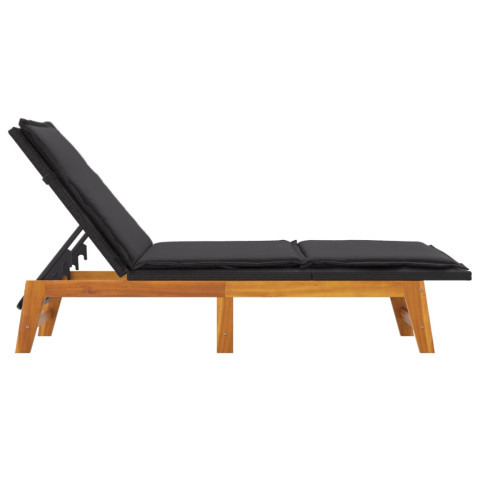 Transat chaise longue bain de soleil lit de jardin terrasse meuble d'extérieur avec coussin résine tressée/bois massif d'acacia helloshop26 02_0012532