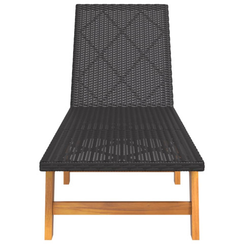 Transat chaise longue bain de soleil lit de jardin terrasse meuble d'extérieur avec table résine tressée et bois massif d'acacia helloshop26 02_0012692