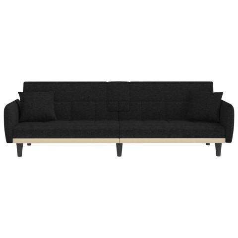 Canapé-lit avec porte-gobelets noir tissu