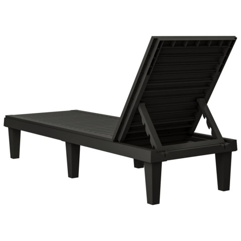 Transat chaise longue bain de soleil lit de jardin terrasse meuble d'extérieur 155 x 58 x 83 cm polypropylène noir helloshop26 02_0012783