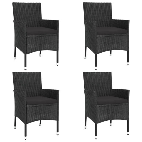 Mobilier à dîner de jardin et coussins 5pcs noir résine tressée