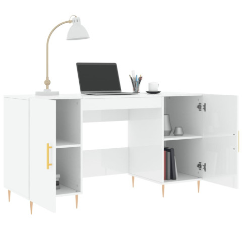 Bureau blanc brillant 140x50x75 cm bois d'ingénierie