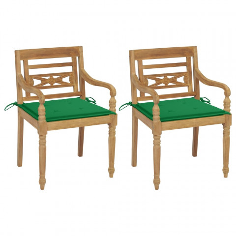 Chaises batavia 2 pcs bois de teck avec coussins - Couleur au choix