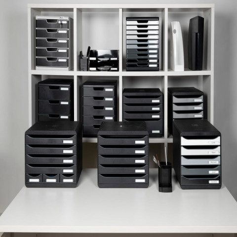 Set de tiroirs de bureau store-box 7 tiroirs noir brillant