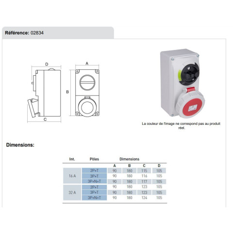 Base murale avec sectionneur condamnable ip67 2p+t 220v 32a