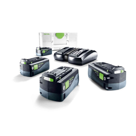 Set énergie SYS 18V - FESTOOL - avec 4x batterie BP 18v 5,0Ah - chargeur double - Sytainer - 577709