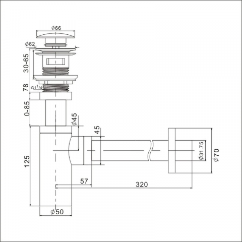 Siphon lavabo cylindrique avec bonde trop-plein en laiton chromé