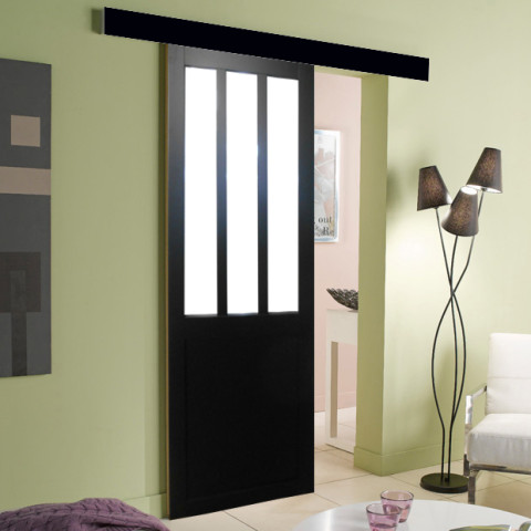 Porte coulissante atelier en enrobe noir largeur 93