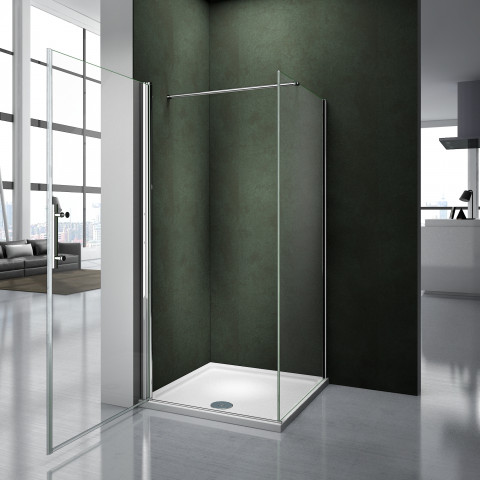 Cabine de douche 70 x 76 x 197 cm porte pivotante avec barre de fixation 140cm verre anticalcaire     