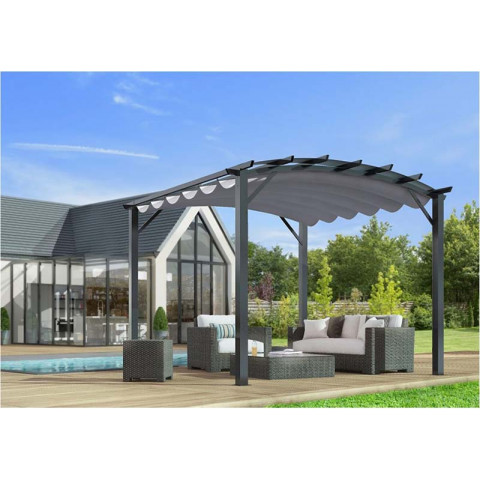 Pergola arche structure mixte aluminium/acier gris anthracite toile grise 11,22 m2, altper3433gg