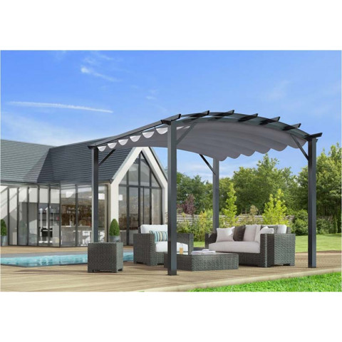 Pergola arche structure mixte aluminium/acier gris anthracite toile grise 11,22 m2, altper3433gn