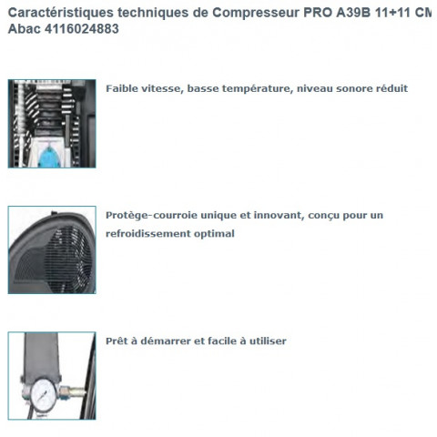 Compresseur d'air pro 3cv 2x11 litres 23,6 m3/h 10b - pro a39b 11+11 cm3