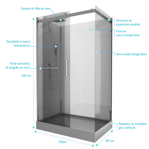 cabine de douche rectangle 80x120x220cm orion rectangle 120 distriartisan