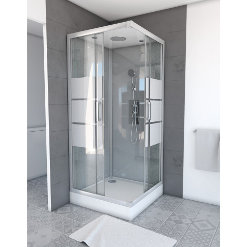 Cabine de douche carrée 90x90x215cm - grise avec bande dépoli - silvery stripe square