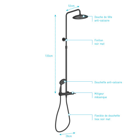 Colonne de douche mécanique 133x28x52 molly black Aurlane - COL060