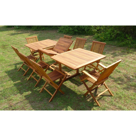 Ensemble de jardin en teck huilé aedan 6 chaises 2 fauteuils jumak