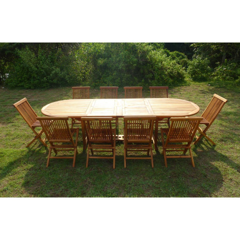 Ensemble de jardin en teck huilé haasi 10 chaises jumak