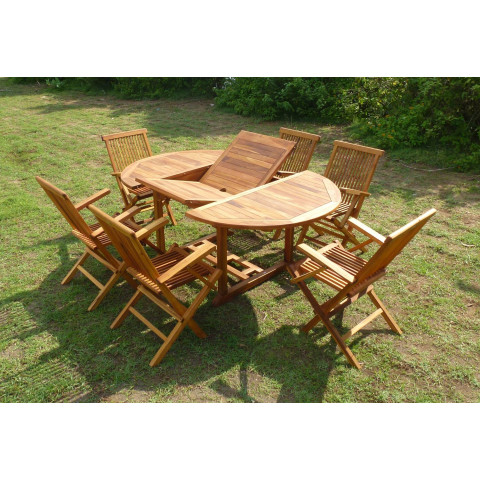 Ensemble de jardin en teck huilé sentak 6 fauteuils pliants jumak