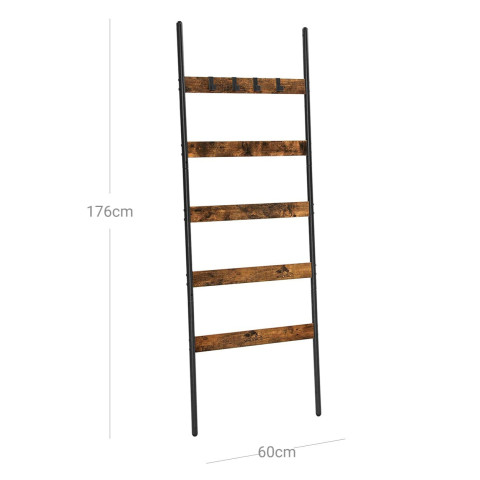 Étagère échelle inclinée porte-serviettes 5 niveaux largeur 65 cm cadre en acier - style industriel marron rustique et noir