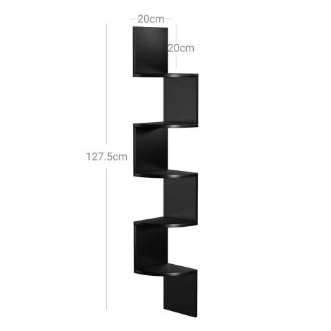 Étagère d'angle à 5 niveaux étagère murale étagère en forme zigzag - noir