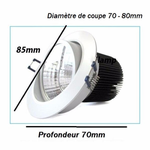 Spot encastrable led cob rond orientable 11w 80 - couleur eclairage au choix