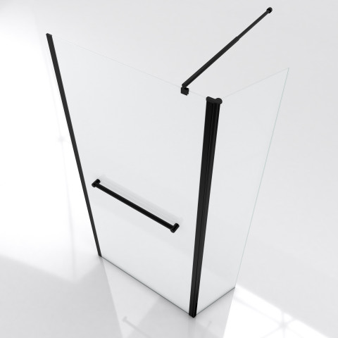 Aurlane - Paroi porte de douche à l'italienne noire mat avec pivot  90+40x200cm verre 6mm avec bras de maintient noir mat extensible et porte  serviette - framework pivot 90+40 - Distriartisan