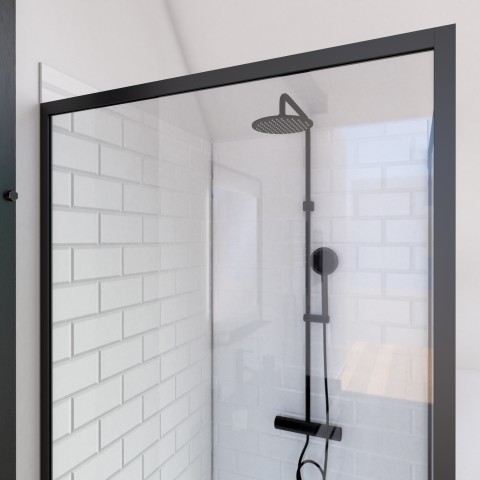 Retour pour paroi pour douche - Crush retour - Profile noir mat verre transparent 6mm - Dimensions au choix