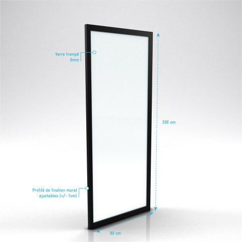 Retour pour paroi pour douche - crush retour 80- 80x200cm - profile noir mat - verre transparent 6mm Aurlane - FAC285