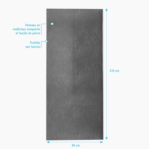 Panneau mural de douche finition pierre en composite pierre et résine - 90 x 210 cm - stone'it silver grey 90 Aurlane - FAC333