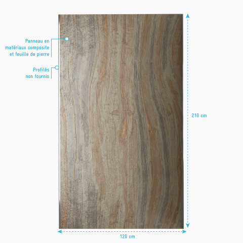 Panneau mural de douche finition pierre en composite pierre de mica et résine - 120 x 210 cm - stone'it wood stone 120 Aurlane - FAC337