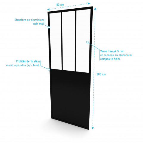 Paroi de retour type atelier - profile noir mat - verre transparent 5mm - Workshop side - Dimensions au choix