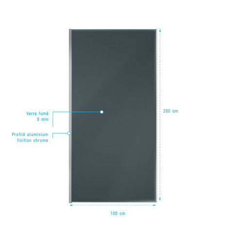 Paroi de douche 100x200cm - verre trempé fumé 8mm - profilé chrome - freedom 2 smoked