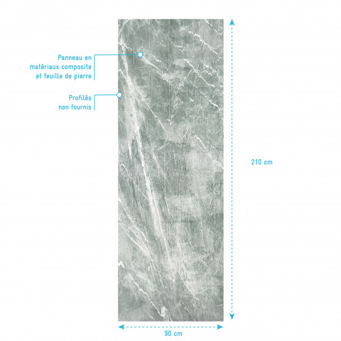 Panneau mural de douche en composite - feuille de pierre et ciment - 90 x 210 cm - ice green 90