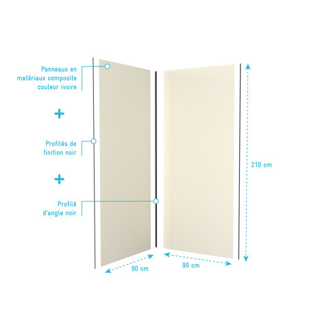 Lot de 2 panneaux muraux ivoire 90x210 cm - profilés de jonction et finition noirs - wall' it Aurlane - FAC718