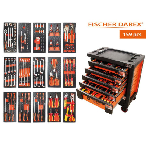 Servante d'atelier 6 tiroirs équipée 159 outils dans 15 modules, fidex-810470