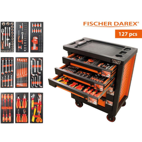 Servante d'atelier 6 tiroirs équipée 127 outils dans 9 modules, fidex-810475