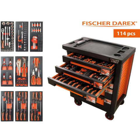 Servante d'atelier 6 tiroirs équipée 114 outils dans 9 modules, fidex-810477