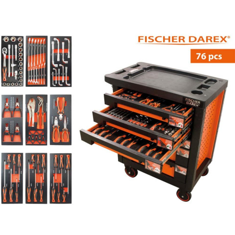 Servante d'atelier 6 tiroirs équipée 76 outils dans 9 modules, fidex-810478