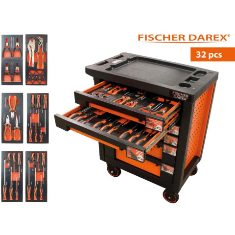Servante d'atelier 6 tiroirs équipée 32 outils dans 6 modules, fidex-810481