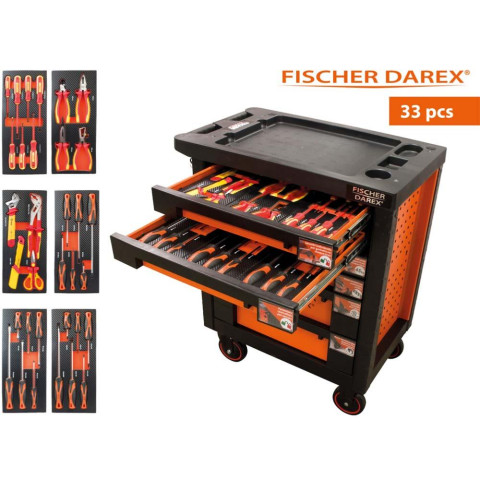 Servante d'atelier 6 tiroirs équipée 33 outils dans 6 modules, fidex-810484