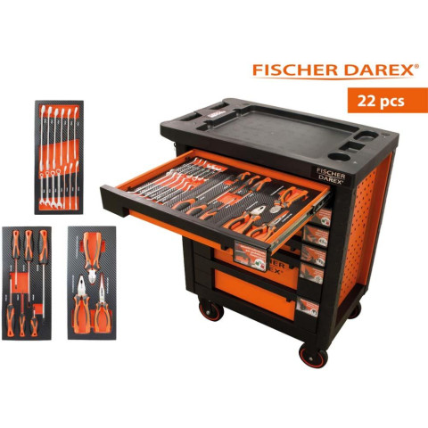 Servante d'atelier 6 tiroirs équipée 22 outils dans 3 modules, fidex-810497