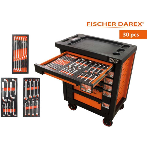 Servante d'atelier 6 tiroirs équipée 30 outils dans 3 modules, fidex-810600