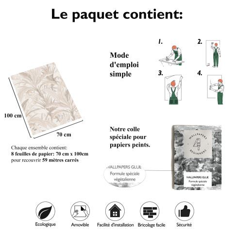 Papier peint forêt tropicale beige - FORESTA PASTELLO++