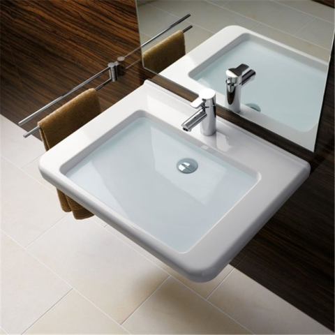 Lavabo GEBERIT Renova Comfort Square - Sans trop plein - 65 x 55 cm - Accessible PMR - 128667000